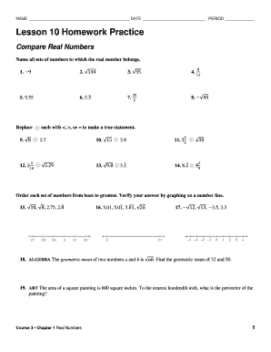 Lesson 10 Homework Practice Compare Real Numbers Answer Key  Form