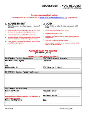  Nm Medicaid Adjustment Request Form 2018-2024