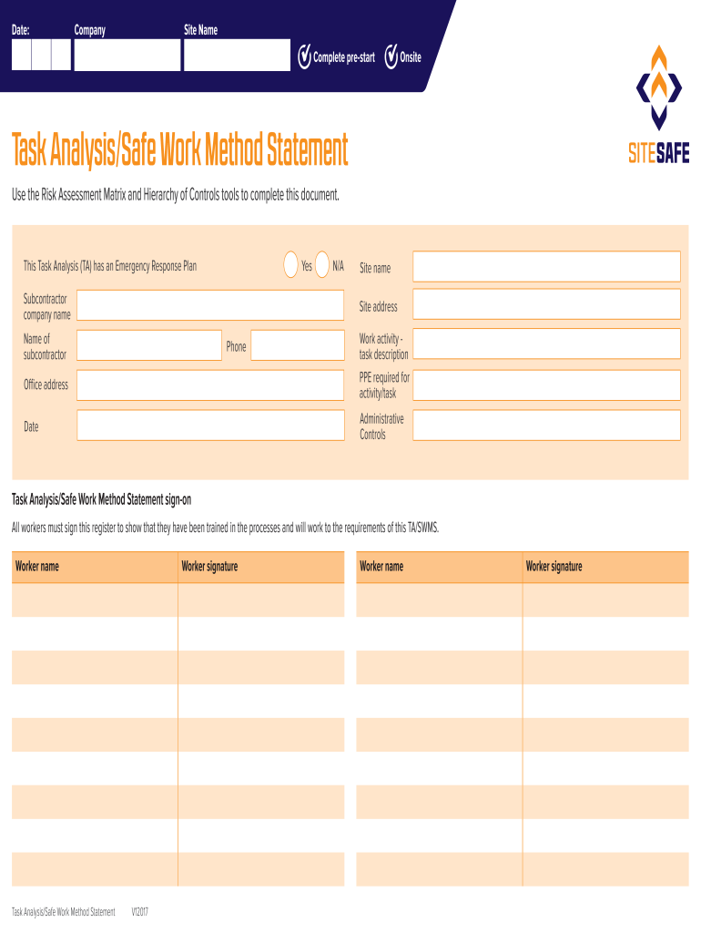 Task AnalysisSafe Work Method Statement  Form
