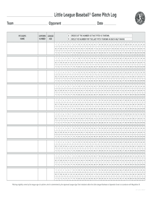 Little League Baseball Game Pitch Log Ll Production Uploads  Form