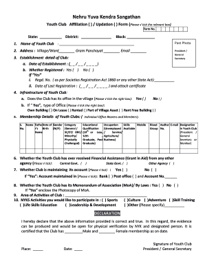 Nyks Youth Club List  Form