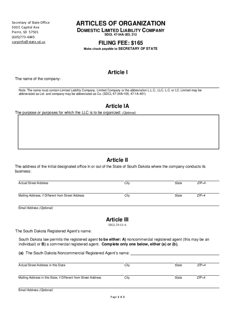 Secretary of StateOffice ARTICLES of ORGANIZATION 500 E  Form