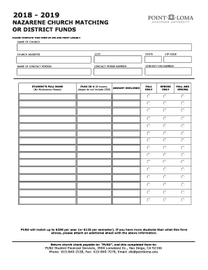  Nazarene Church Matching Form 2018