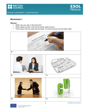 Learner&#039;s WorksheetA Job Interview Worksheet 1 British Council  Form