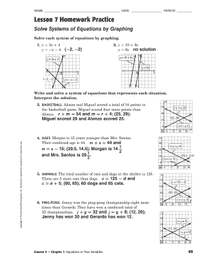 Lesson 7 Homework Practice Solve Systems of Equations by Graphing  Form