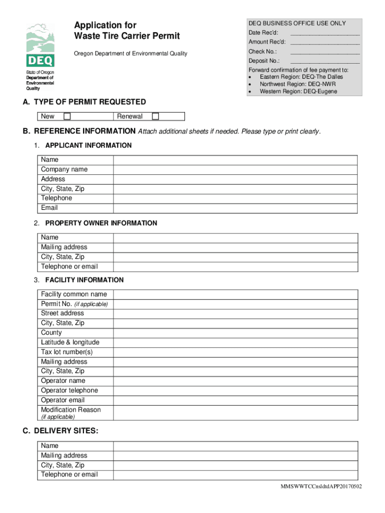  or Application for Waste Tire Carrier Permit 2017-2024