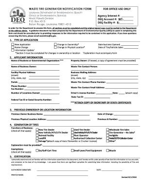  Waste Tire Generator Notification Form 2018-2024