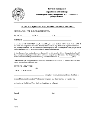 PLOT PLANSITE PLAN CERTIFICATION AFFIDAVIT Town of  Form