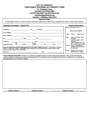 CITY of GARFIELD OPEN PUBLIC RECORDS ACT REQUEST FORM 111