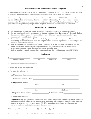 Student Petition for Practicum Placement Exceptions SUM F17  Form