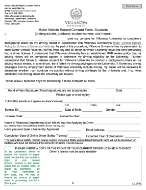 Motor Vehicle Record Consent Form Students Villanova University