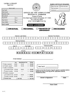 Dog License Town of Hempstead  Form