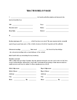 Bill of Sale for a Tractor  Form