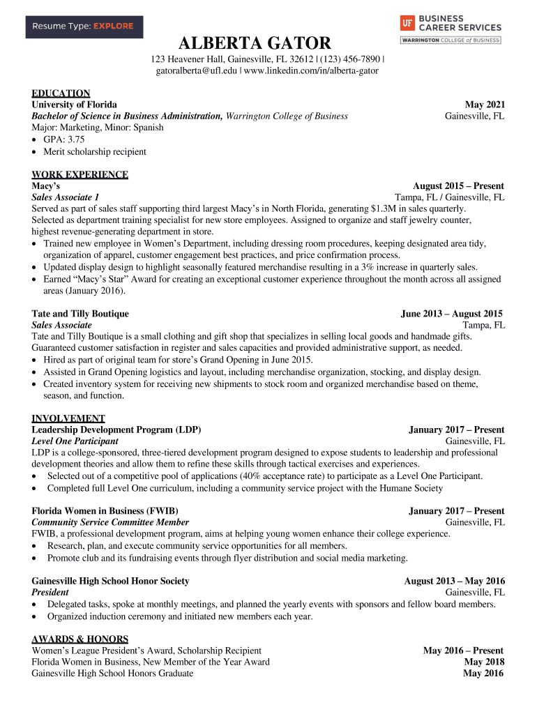 Uf Resume Template  Form