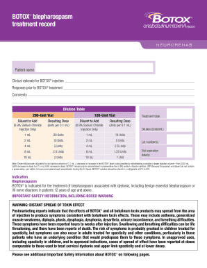 Allergan Injection Site Record Sheet PDF  Form
