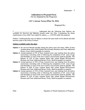 Lic Jeevan Tarun Proposal Form No