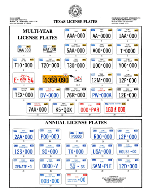 Texas License Plate Template  Form