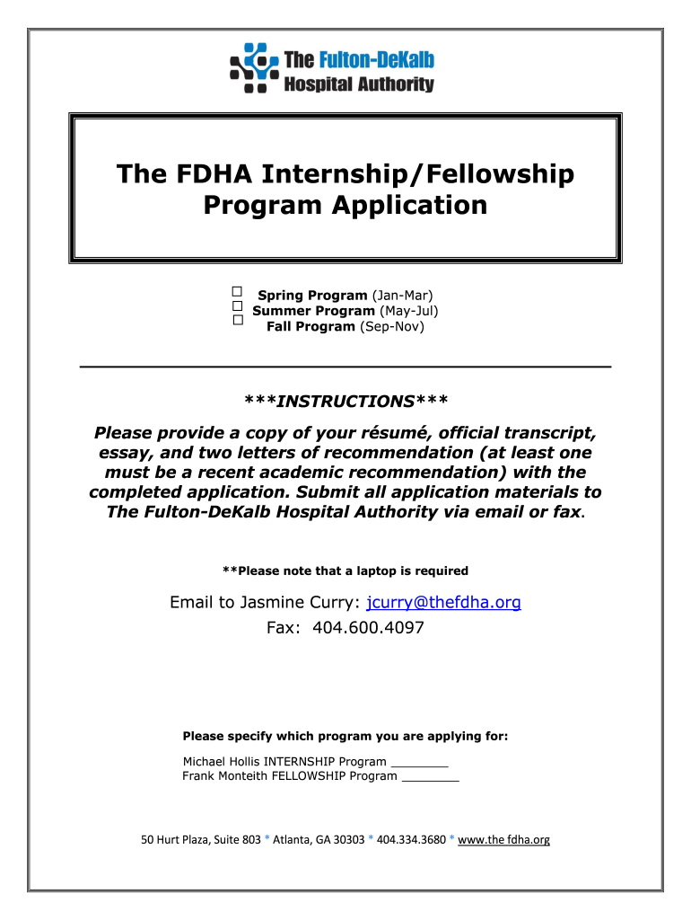 The FDHA InternshipFellowship Program Application  Form