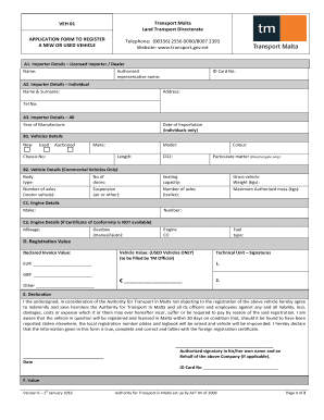  Malta Transport Form Vehicle 2016-2024