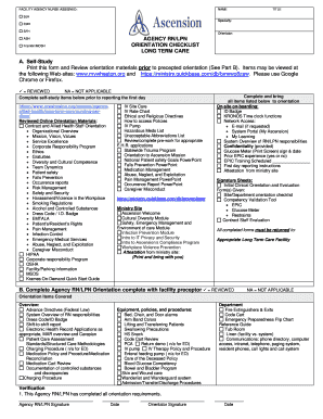 Nursing Home Orientation Checklist  Form