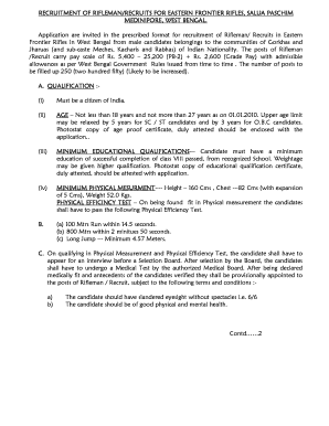 Eastern Frontier Rifles Recruitment  Form