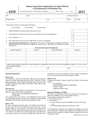  Application for Quick Refund of Overpayment to Estimated Tax and 2017