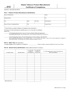  Alaska Tobacco Product Manufacturer Certificate of State of Alaska 2018