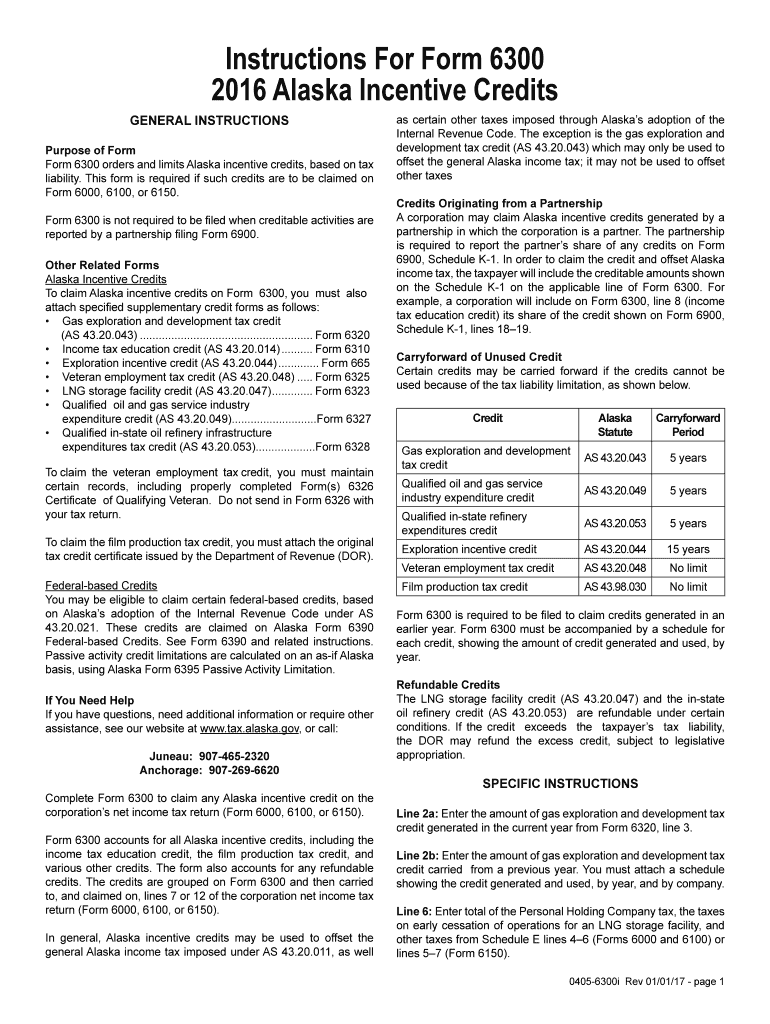  Instructions for Form 6300 Alaska Incentive Credits 2016