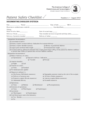 Safety Checklist for Shoulder Dystocia  Form