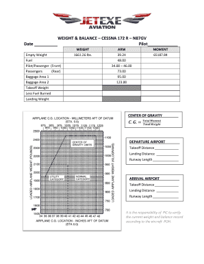 Cessna 172 Weight and Balance PDF  Form