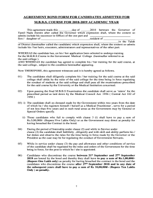 Agreement Bond Form for Candidates Admitted for Mbbs