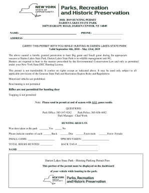 Darien Lake State Park Hunting Permit  Form