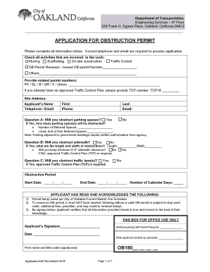 City of Oakland Obstruction Permit  Form