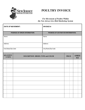 Poultry Invoice and Directions  Form