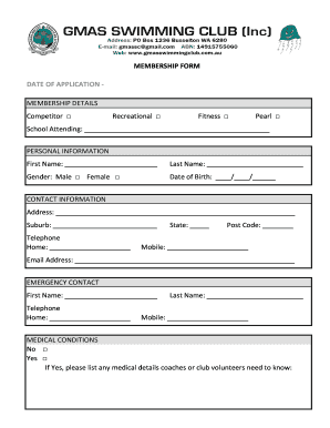 Membership Form GMAS Swimming Club