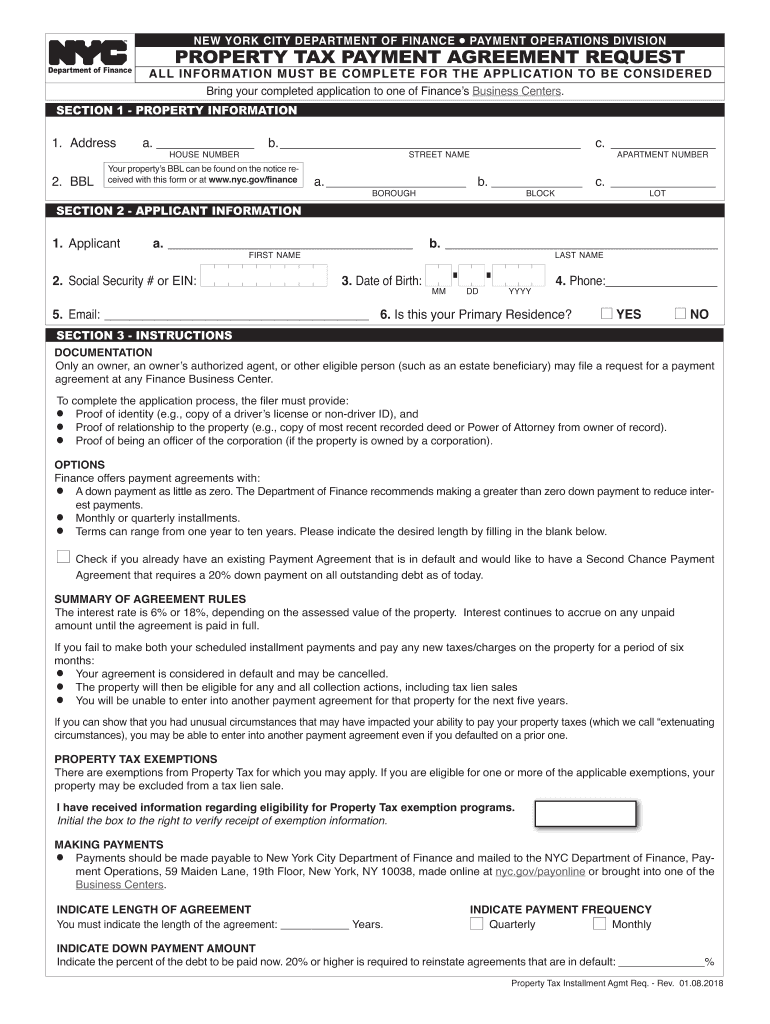  Nyc Property Tax Payment Agreement Request Form 2018