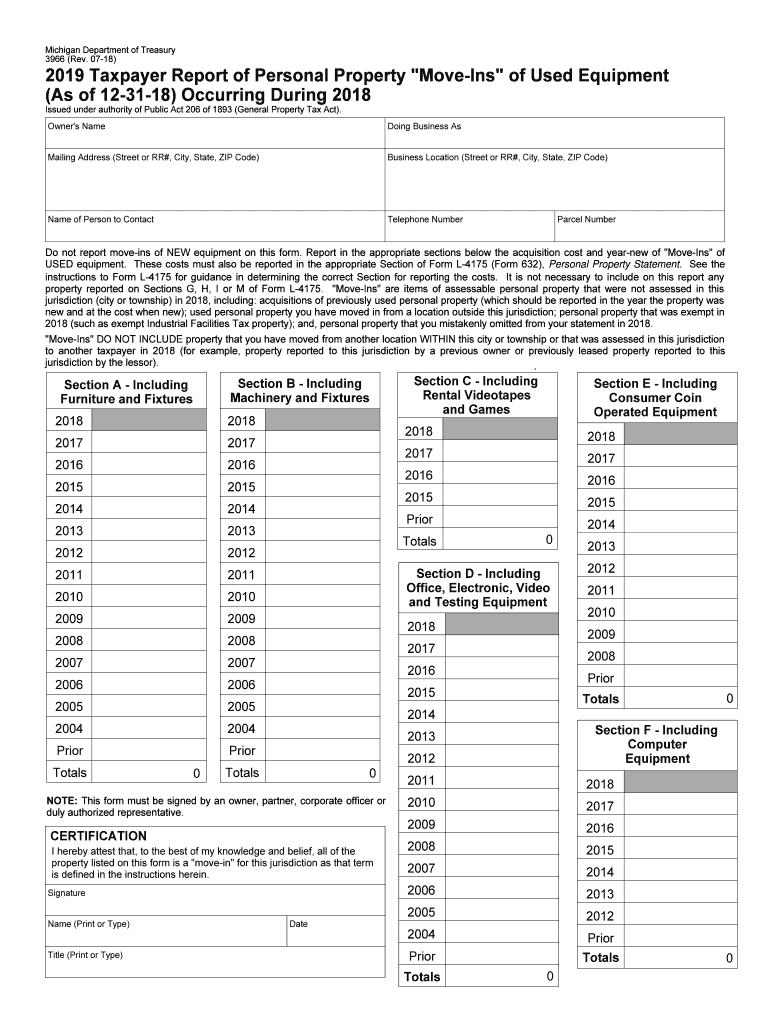  Michigan State Tax Commission Form 3966 2019