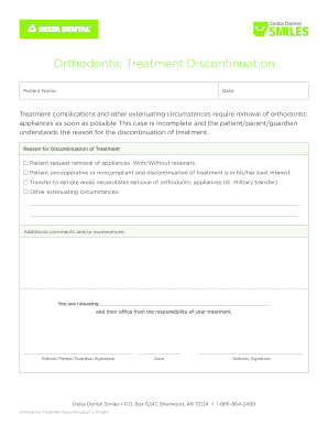 Discontinuation of Orthodontic Treatment Form