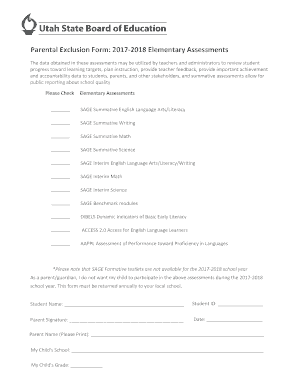  Parental Exclusion Form for Assessments 2017