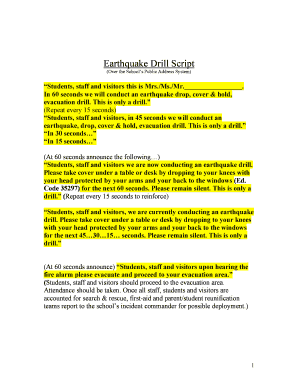 Earthquake Drill Announcement Script Form