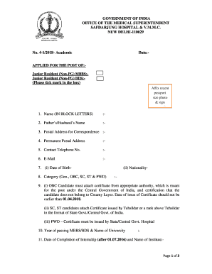 Safdarjung Hospital Forms