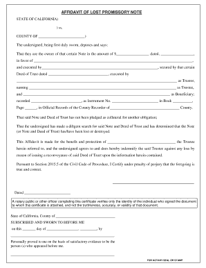 Lost Note Affidavit California  Form