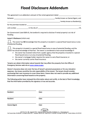 Addendum Regarding Rental Flood Disclosure  Form