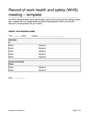 Record of Work Health and Safety Meeting Template  Form