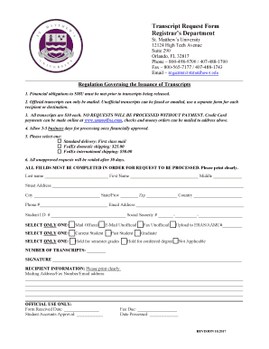 Transcript Request Form St Matthew&#039;s University