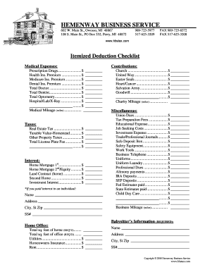 Itemized Deduction Checklist Hbstax Com  Form