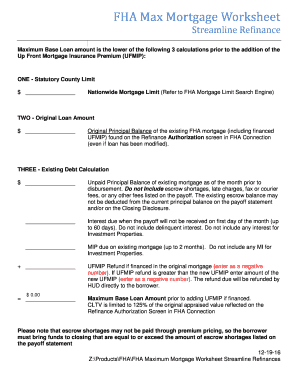 Fha Streamline Worksheet  Form
