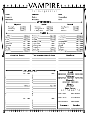 samle renovere Skibform Vampire the Masquerade Character Sheet Form - Fill Out and Sign Printable  PDF Template | signNow