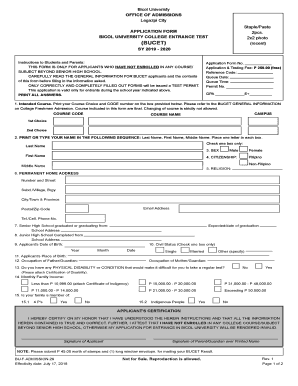 Bicol University Entrance Exam Reviewer PDF  Form