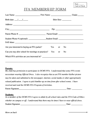 FFA Membership Data  Form